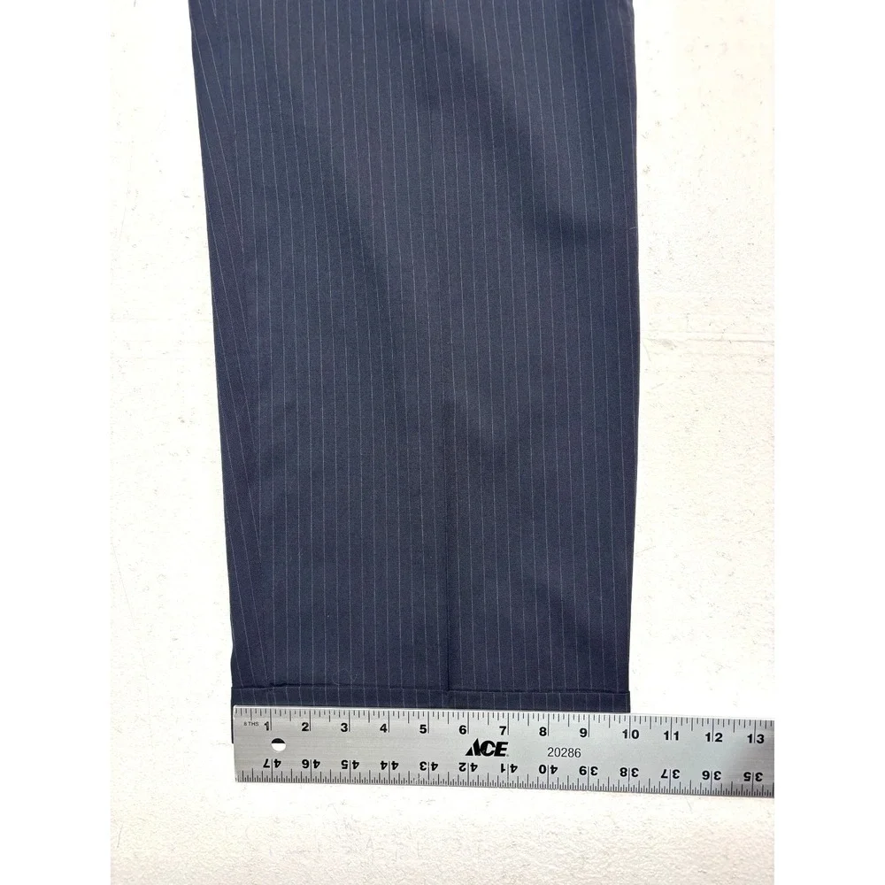 Bespoke 46R 37x31 Navy Blue Pinstripe All Season Wool 2pc Pant Suit Pleated